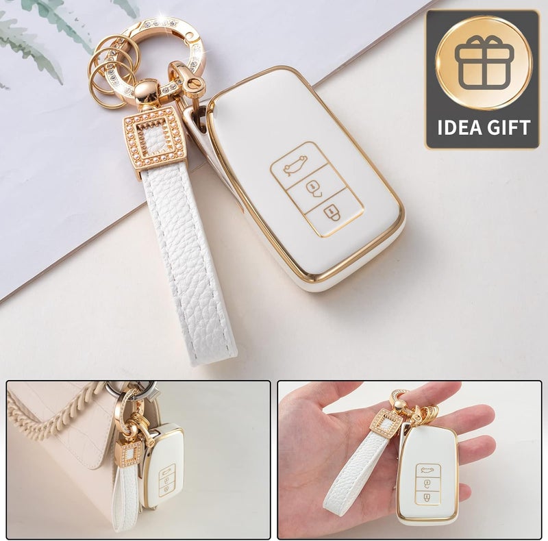CACARLIKE for Lexus Key Fob Cover with Leather Lanyard, Car Key Fob Case Compatible with RX ES GS LS NX RS GX LX RC LC Smart Key Protector Holder - Image 5
